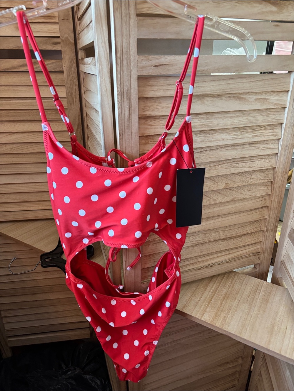 Meyeeka Red Polka Dot Cutout One-Piece Swimsuit Large NWT